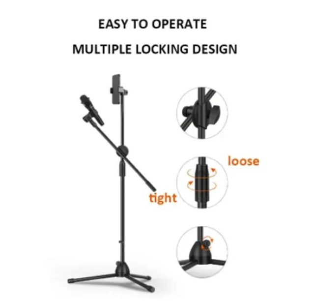 2 in 1 Mic Stand Microphone Tripod Floor Stand Adjustable Microphone Clip Holder Detachable Double-headed Stage Microphone Stand (NO MIC)