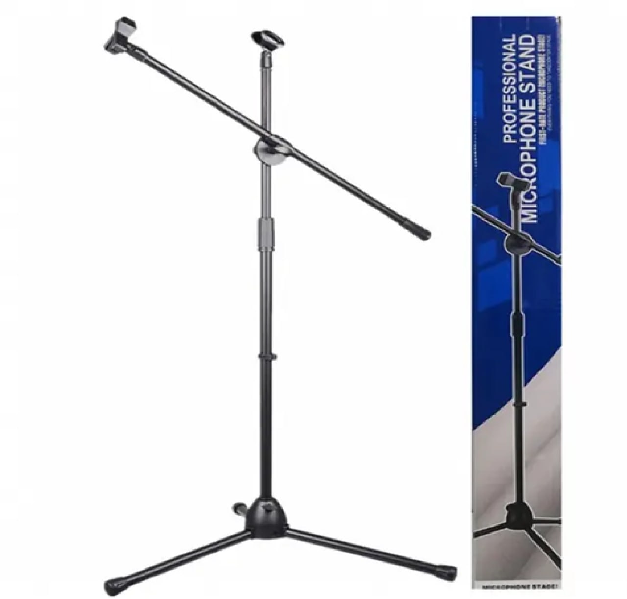 2 in 1 Mic Stand Microphone Tripod Floor Stand Adjustable Microphone Clip Holder Detachable Double-headed Stage Microphone Stand (NO MIC)