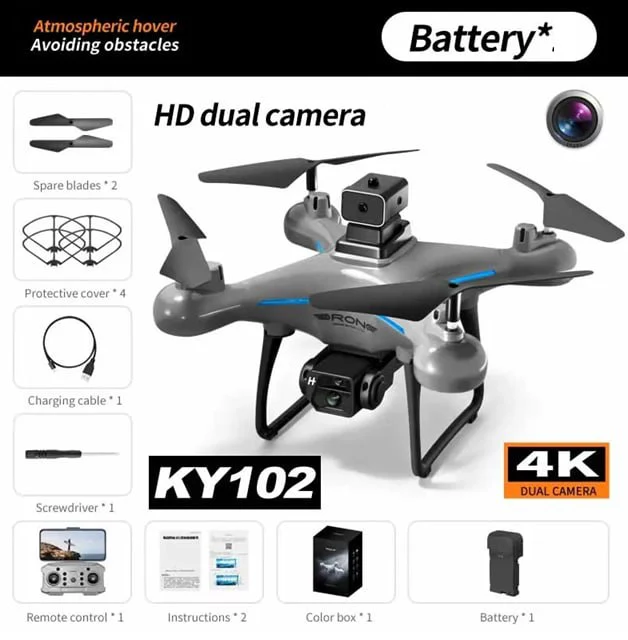 KY102 RC Drone Gray Quadcopter Toy Optical Flow Hovering Obstacle Avoidance 1800mAh Battery