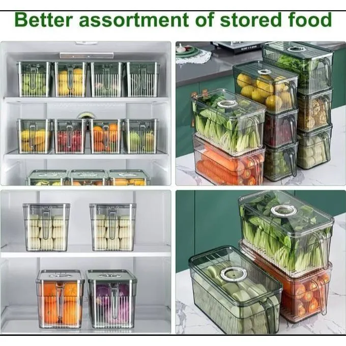 3 Ltrs 2-PC Set Acrylic Fridge Organizer, BPA-Free Clear Plastic Refrigerator Organizer Bins with Handle for Cabinet, Kitchen, Countertops, Cupboard, Freezer Organization