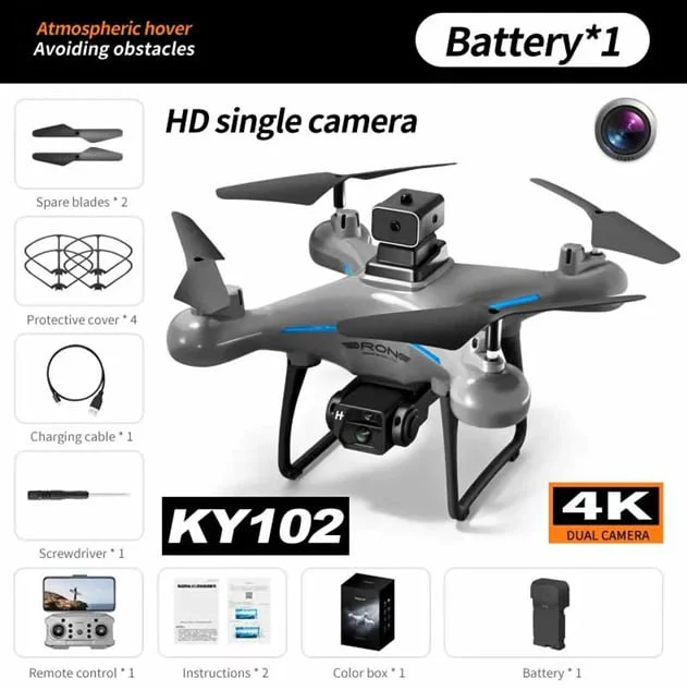 KY102 RC Drone Gray Quadcopter Toy Optical Flow Hovering Obstacle Avoidance 1800mAh Battery