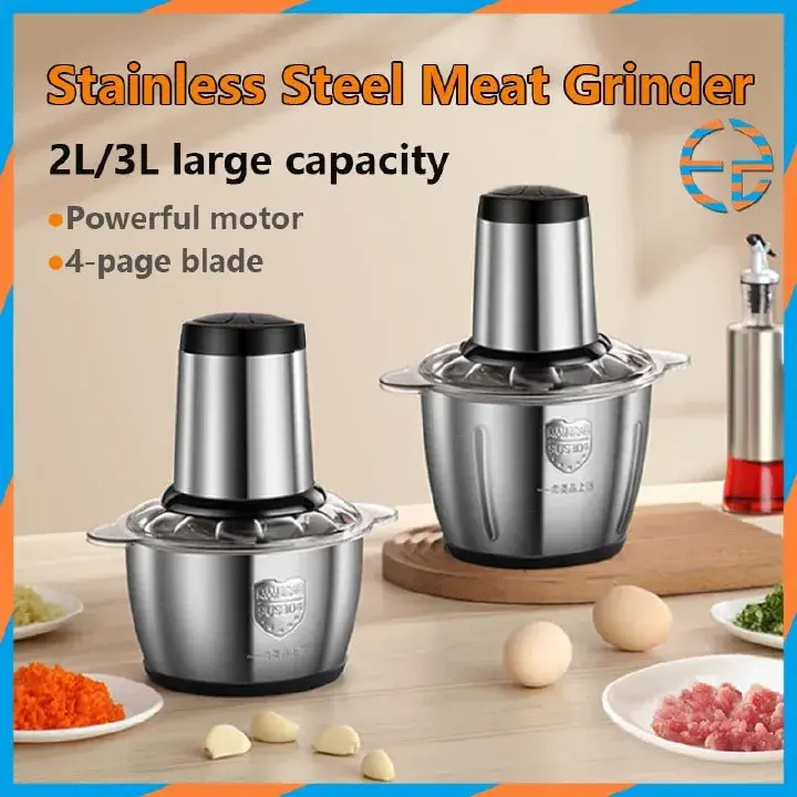 2 & 3 Ltrs Stainless Steel Electric Meat Grinder 300-WATTS Food Processor Machine for Meat, Vegetables Fruits