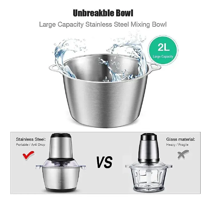 2 & 3 Ltrs Stainless Steel Electric Meat Grinder 300-WATTS Food Processor Machine for Meat, Vegetables Fruits