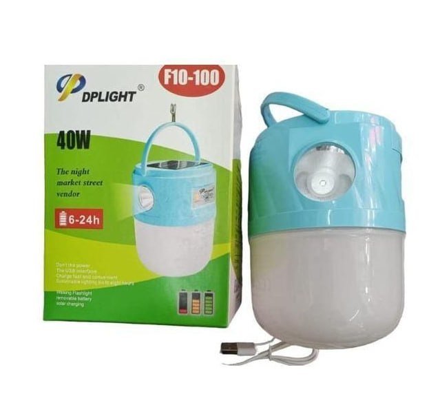 Dp Light Rechargeable night vendor lamp with integrated 40W/60W solar panel.