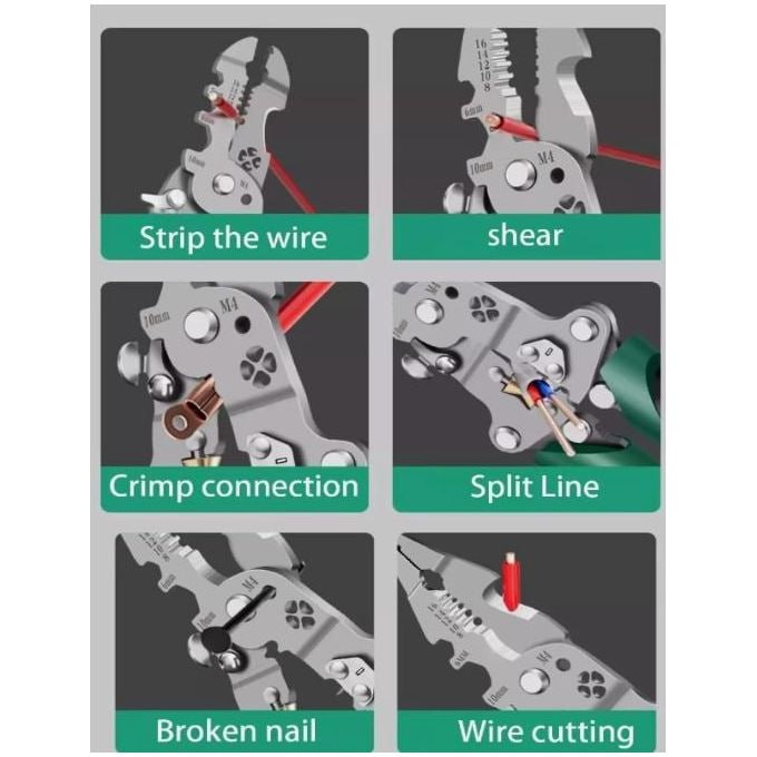 16-in-1  Foldable and Reconfigurable Wire-Trimmer & Cutter Crimping Tool - Multi-functional Electrical Tool for Machinery Workshop - Tools for Automobile Maintenance - Manual Tools