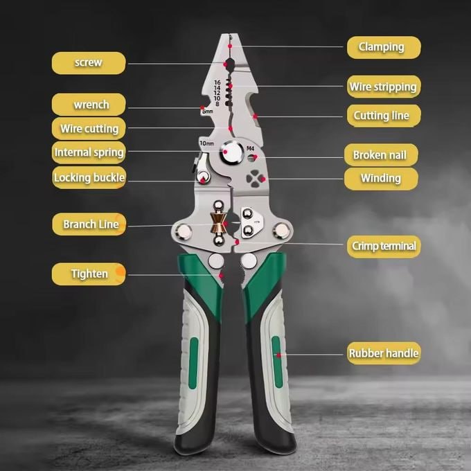 16-in-1  Foldable and Reconfigurable Wire-Trimmer & Cutter Crimping Tool - Multi-functional Electrical Tool for Machinery Workshop - Tools for Automobile Maintenance - Manual Tools