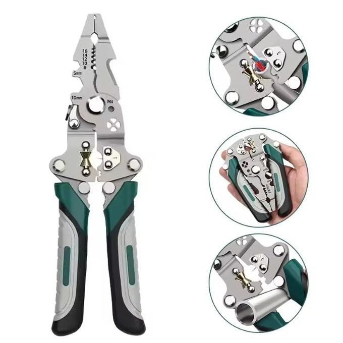 16-in-1  Foldable and Reconfigurable Wire-Trimmer & Cutter Crimping Tool - Multi-functional Electrical Tool for Machinery Workshop - Tools for Automobile Maintenance - Manual Tools