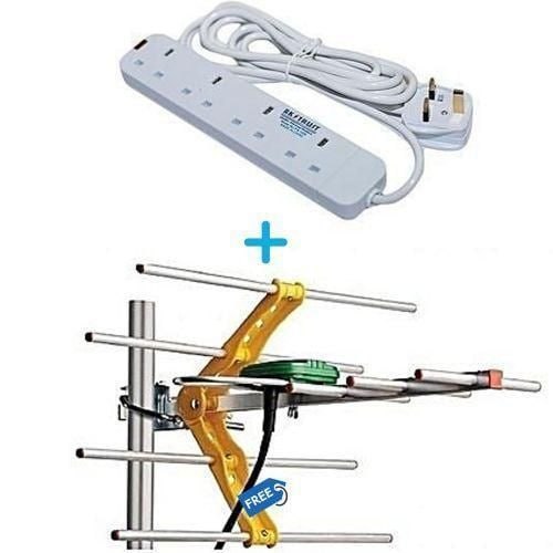 High Quality Digital Aerial Antenna Ariel // Aerial Signal Receiver+Free 10 Metres Coaxial Cable + EXTRA 4 Way Power Extension Cable Socket