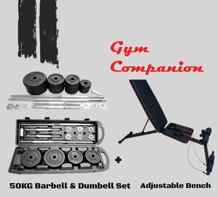 Multifunction Home Gym Workout Bench Equipment With 50Kgs Dumbbell & Barbell Set