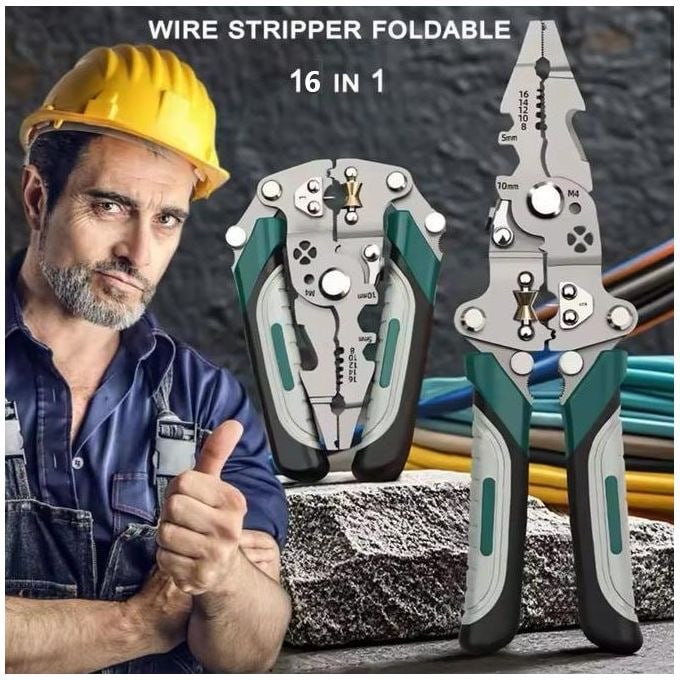 16-in-1  Foldable and Reconfigurable Wire-Trimmer & Cutter Crimping Tool - Multi-functional Electrical Tool for Machinery Workshop - Tools for Automobile Maintenance - Manual Tools