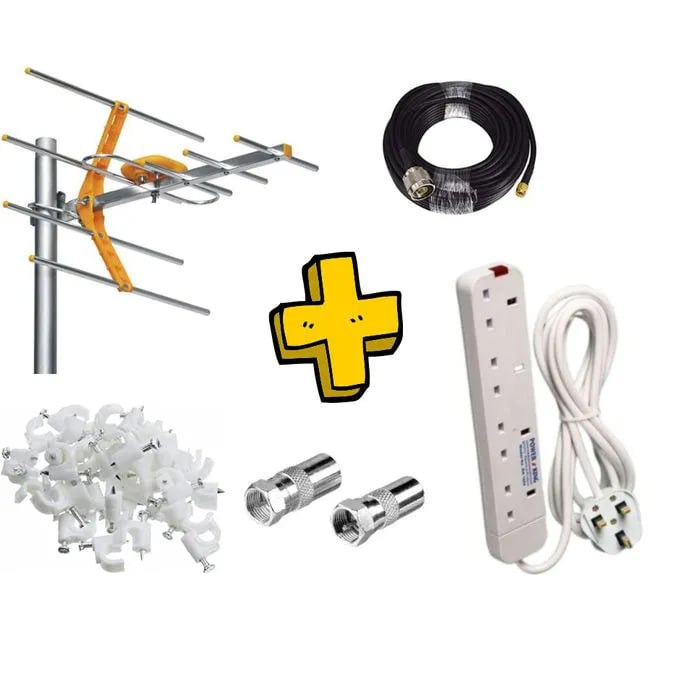 High Quality Digital Aerial Antenna Ariel // Aerial Signal Receiver+Free 10 Metres Coaxial Cable + EXTRA 4 Way Power Extension Cable Socket