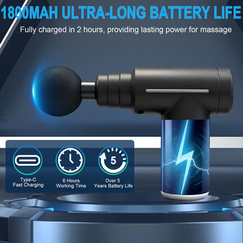 Electric Muscle Massager, Massage Gun, Vibrating Device, 6-Head Interchangeable Massage Gun with 6 Adjustable Settings, LCD Display, USB Rechargeable for Both Hot and Cold Compress, Father's Day Gift