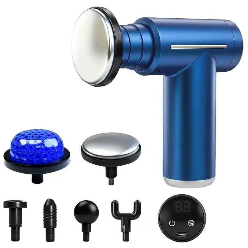 Electric Muscle Massager, Massage Gun, Vibrating Device, 6-Head Interchangeable Massage Gun with 6 Adjustable Settings, LCD Display, USB Rechargeable for Both Hot and Cold Compress, Father's Day Gift
