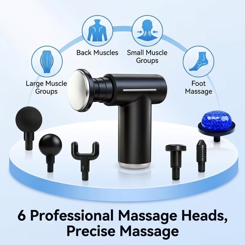 Electric Muscle Massager, Massage Gun, Vibrating Device, 6-Head Interchangeable Massage Gun with 6 Adjustable Settings, LCD Display, USB Rechargeable for Both Hot and Cold Compress, Father's Day Gift
