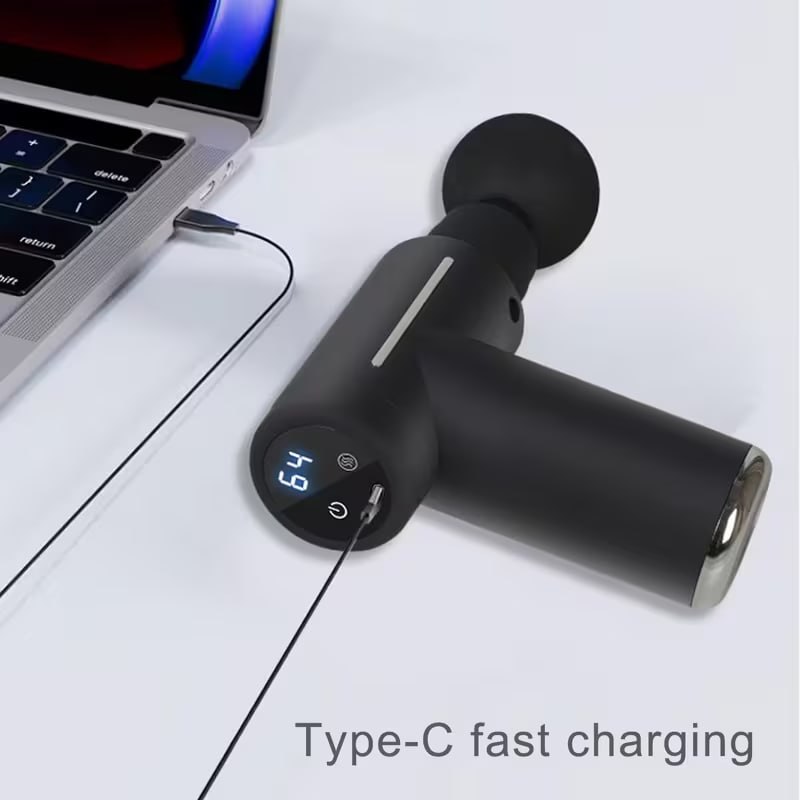 Electric Muscle Massager, Massage Gun, Vibrating Device, 6-Head Interchangeable Massage Gun with 6 Adjustable Settings, LCD Display, USB Rechargeable for Both Hot and Cold Compress, Father's Day Gift