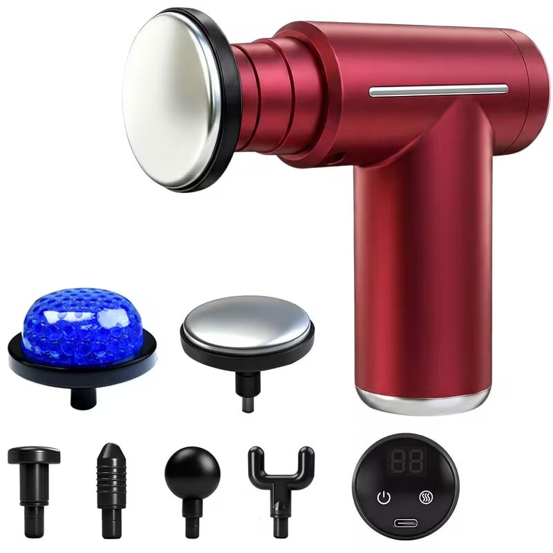 Electric Muscle Massager, Massage Gun, Vibrating Device, 6-Head Interchangeable Massage Gun with 6 Adjustable Settings, LCD Display, USB Rechargeable for Both Hot and Cold Compress, Father's Day Gift