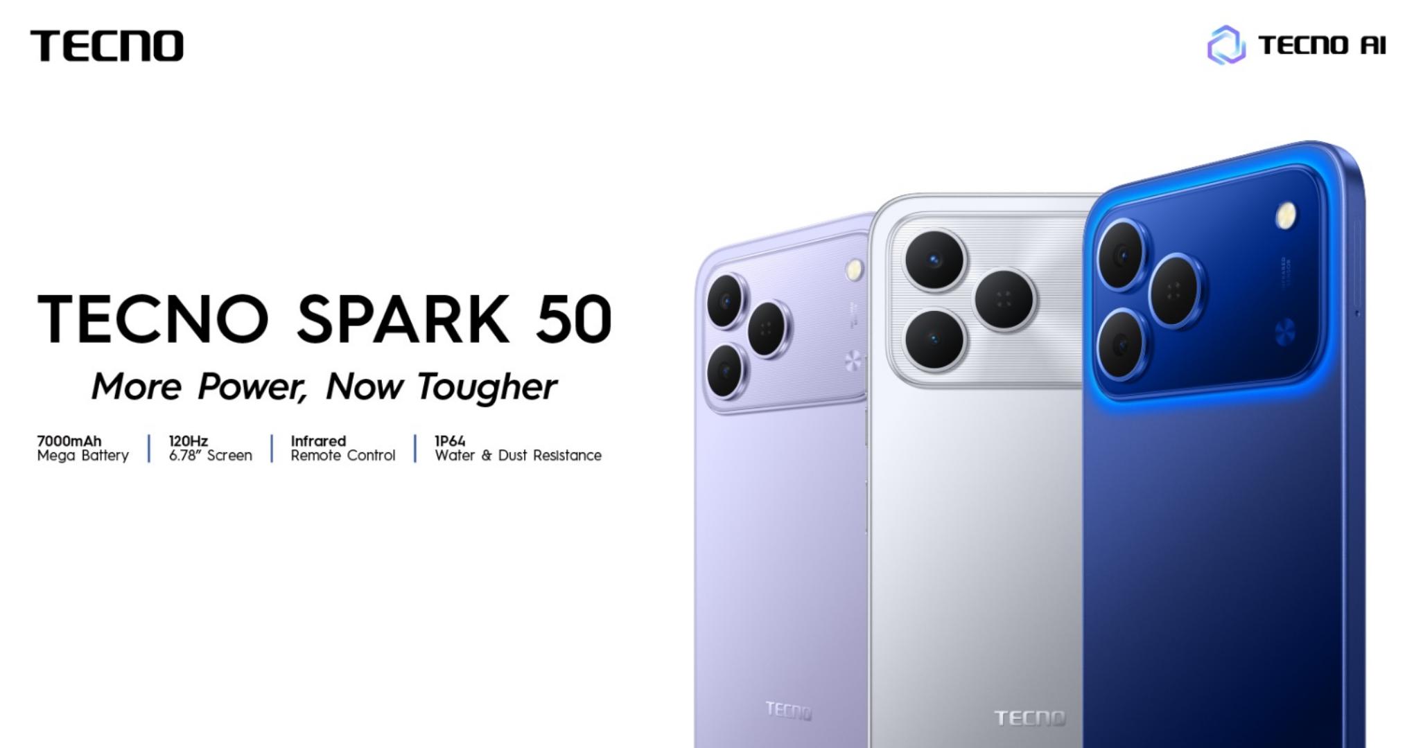 NEW ARRIVALS!! BRAND NEW Tecno Spark 50 256GB ROM+ 12GB (4+8)RAM  6.78" SCREEN 120Hz Refresh rate Camera 50MP Main Camera +8MP SELFIE 18W Super Charging 6700mAh ba