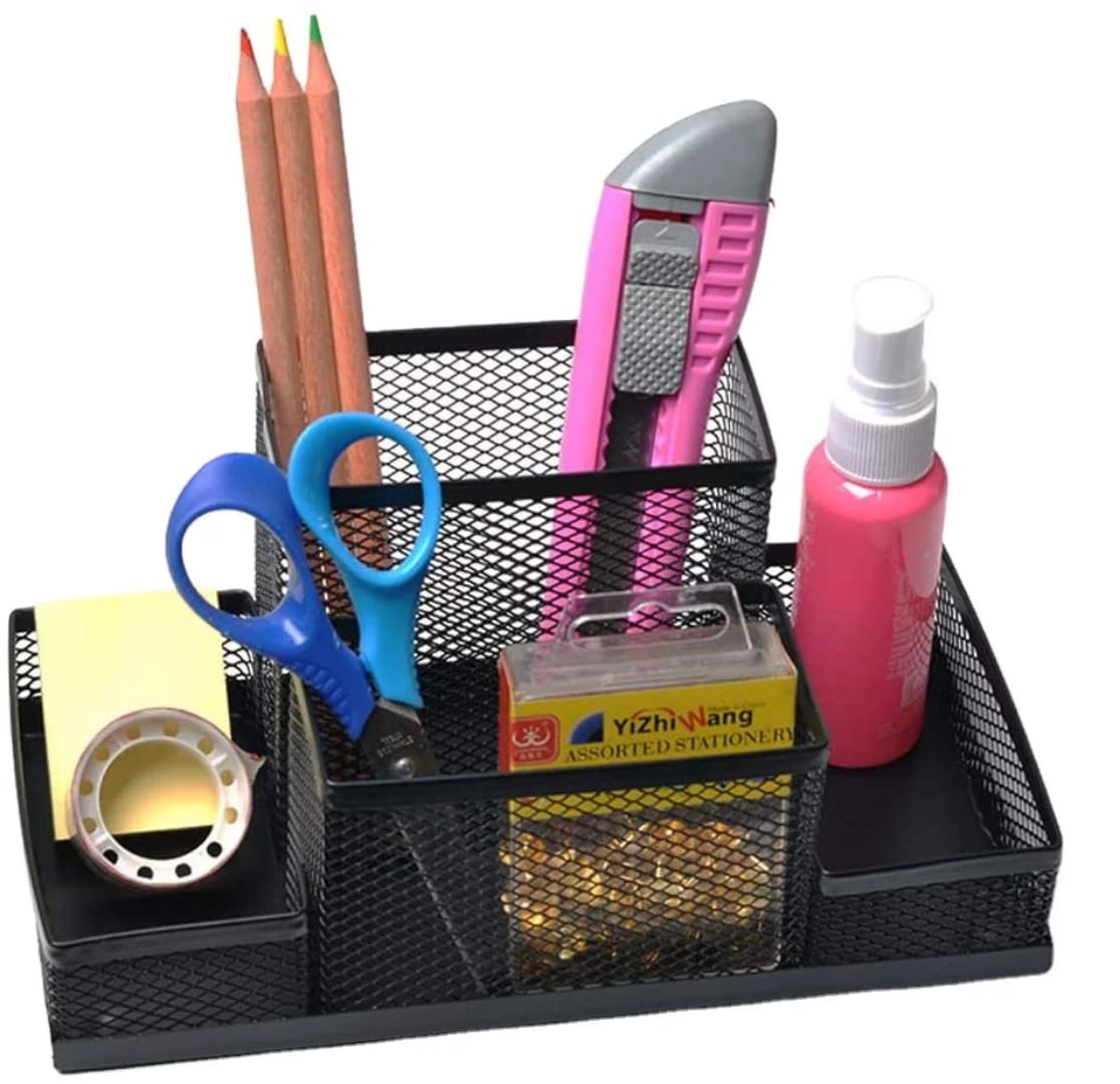 🥳🥳 well organized 
Pens ,remote, phone, makeup🥁🥁🥁
Metallic mesh organizers available 
Stable and durable