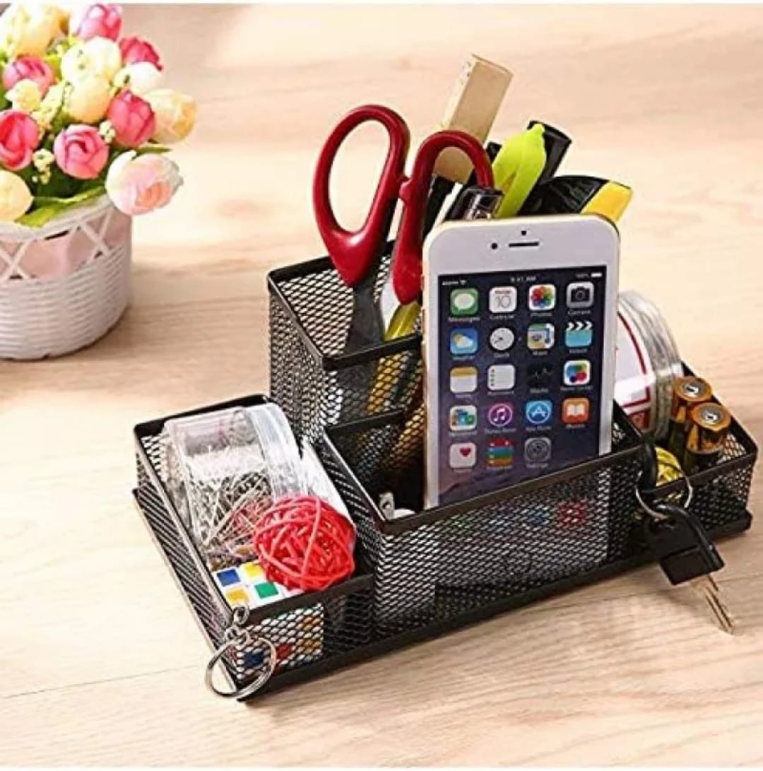 🥳🥳 well organized 
Pens ,remote, phone, makeup🥁🥁🥁
Metallic mesh organizers available 
Stable and durable