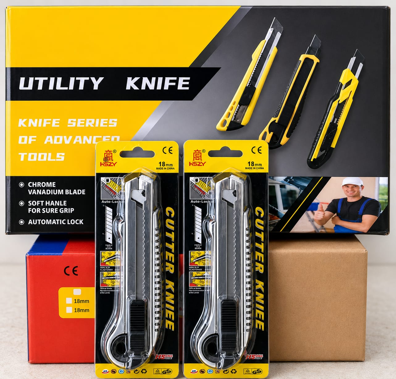 Retractable Utility Knife & Box Cutter – Heavy-Duty Cutting Tool with Sharp Blade, Non-Slip TPR Handle, Durable ABS Body & Stainless Steel Blade Holder