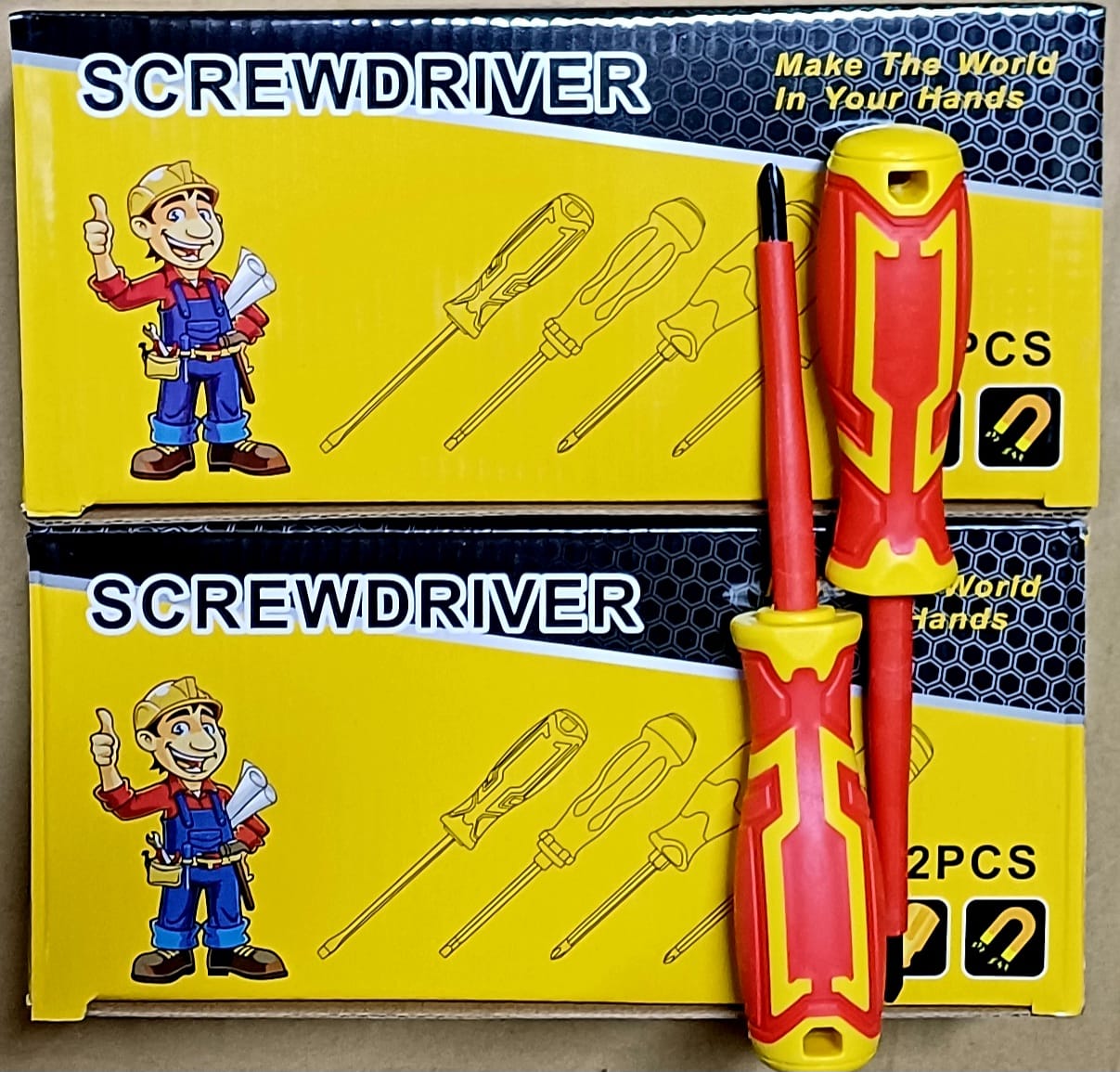 Electrical insulated screwdriver.A STAR AND A FLAT SCREW DRIVER