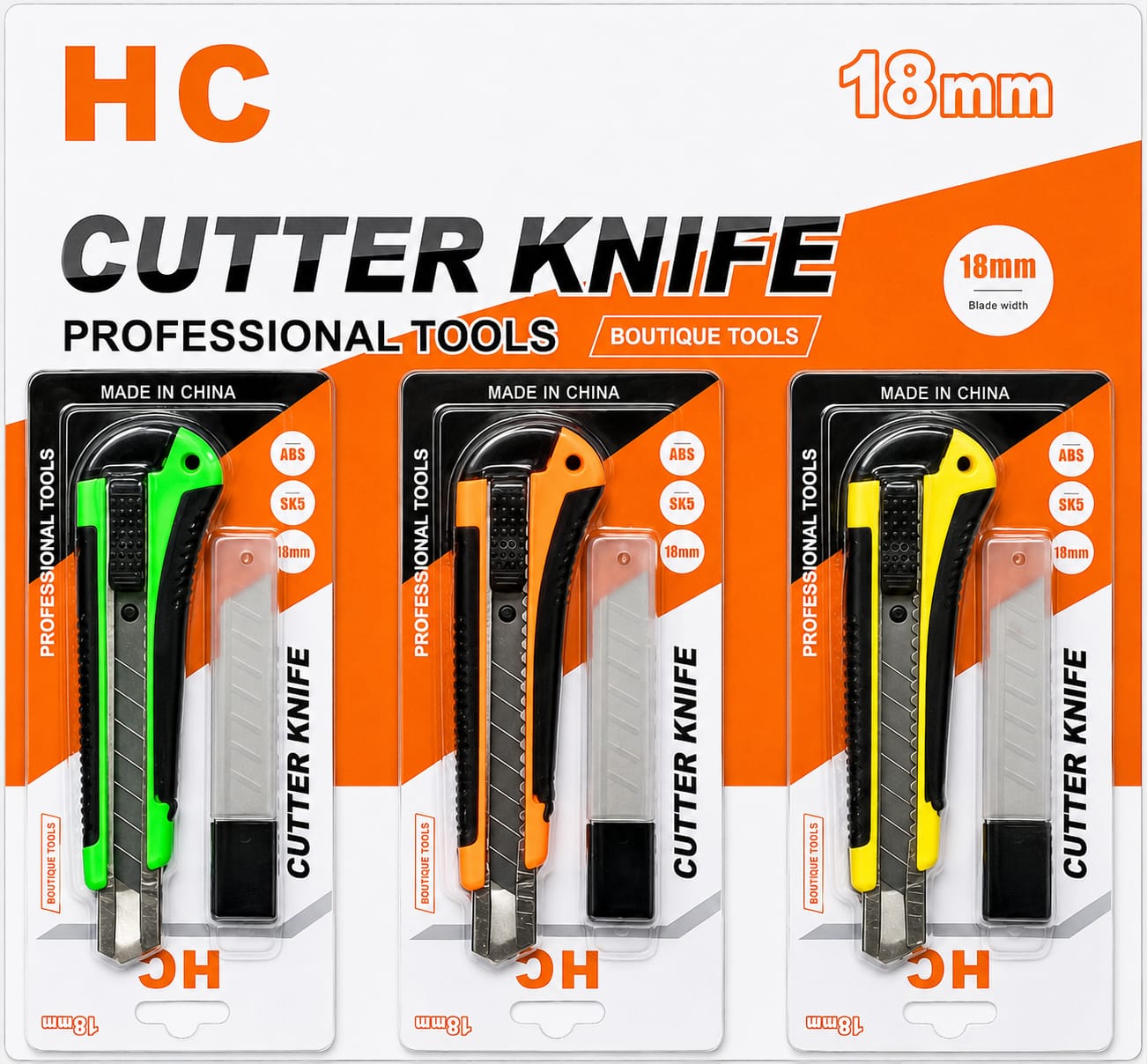 Retractable HC Knife & Box Cutter – Heavy-Duty Cutting Tool with Sharp Blade, Non-Slip TPR Handle, Durable ABS Body & Stainless Steel Blade Holder