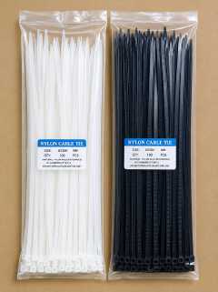 100Pcs Nylon Cable Ties Black & White – Heavy-Duty Zip Ties, 5mm Width, 150mm–400mm Various Sizes