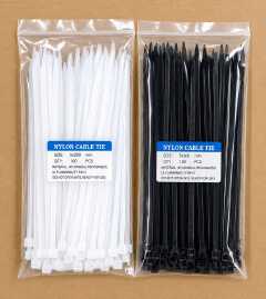 100Pcs Nylon Cable Ties Black & White – Heavy-Duty Zip Ties, 5mm Width, 150mm–400mm Various Sizes