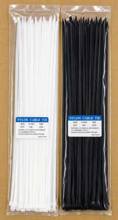 100Pcs Nylon Cable Ties Black & White – Heavy-Duty Zip Ties, 5mm Width, 150mm–400mm Various Sizes