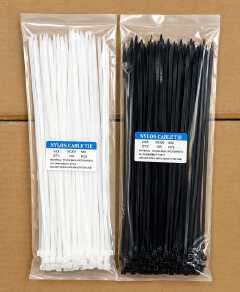 100Pcs Nylon Cable Ties Black & White – Heavy-Duty Zip Ties, 5mm Width, 150mm–400mm Various Sizes