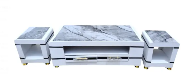 CLEARANCE SALE ! Modern coffee table with two stools $ marble top.It's modern. It's impressive. And it gives any room in your home a fashionable twist.Your guests will be jealous of how easily you hav