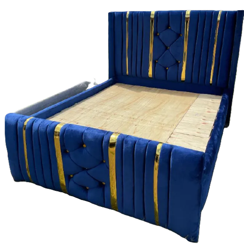 PROMOTION】Modern Chester Beds Velvet Bed Frame High Quality Durable Beds Vertical Panel Design with Golden Accents