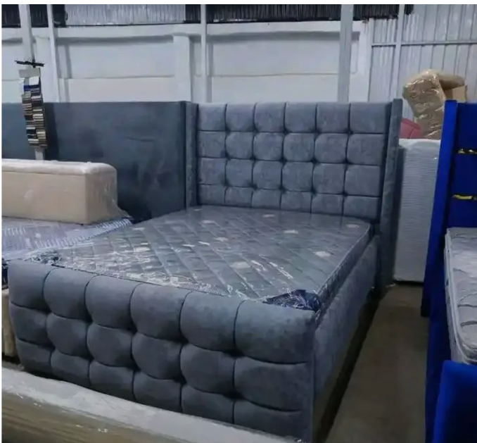 (OFFER!!!) LUXURY VELVET UPHOLSTERED BED FRAME WITH GOLD ACCENTS (without mattress), BLACK, 5*6 and 4*6 ft