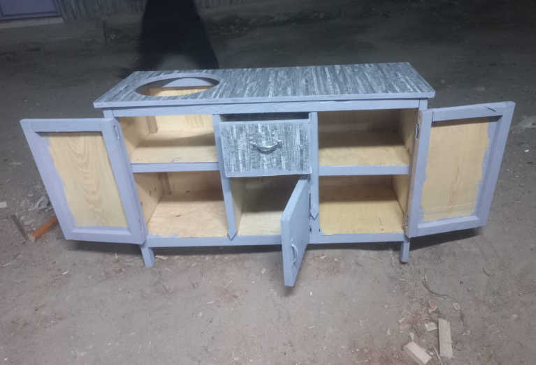 (New year sale offer price)Modern strong and classic kitchen table,Wooden strong Kitchen table with door. suitable for 6KG cooking Meko.as picture