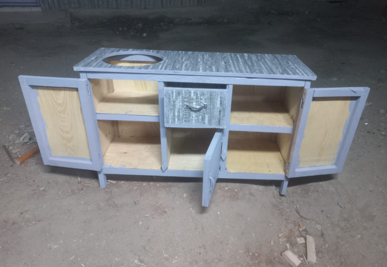 (New year sale offer price)Modern strong and classic kitchen table,Wooden strong Kitchen table with door. suitable for 6KG cooking Meko.as picture