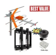 14" to 43" Inch TV Wall Mount Bracket + Outdoor Digital Aerial Antenna with 10M Cable – Strong Signal – Easy Installation