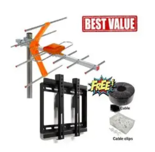 14" to 43" Inch TV Wall Mount Bracket + Outdoor Digital Aerial Antenna with 10M Cable – Strong Signal – Easy Installation