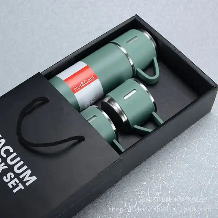 500ml vacuum flask set portable with 3 cups and comes with double insulation