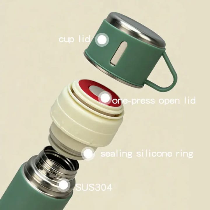 500ml vacuum flask set portable with 3 cups and comes with double insulation