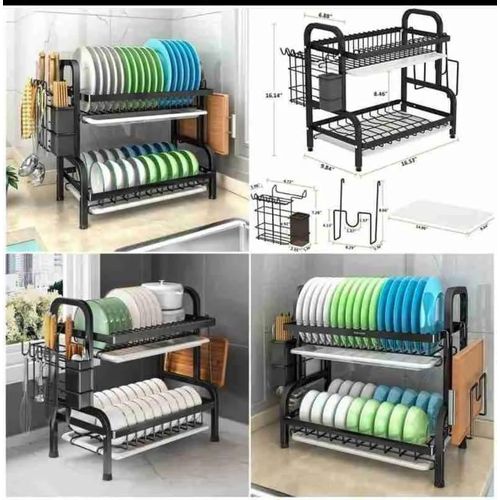 Advanced 2-Tier Black Dishrack – Large Capacity Dish Drainer with Cup Holder & Utensil Rack