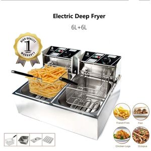 DEEP FRYER.Electromate 12 LITRES STAINLESS STEEL 12L Double TANK Energy Efficient Double Electric Chips /Chicken /MANDAZIS Deep Fryer Machine EF02