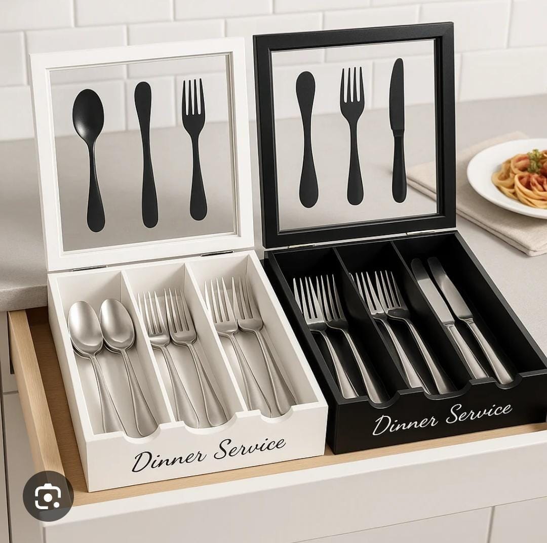 3 COMPARTMENT CUTLERY BOX ORGANIZER SILVERWARE ORGANIZER FOR KITCHEN DRAWER AND COUNTERTOP