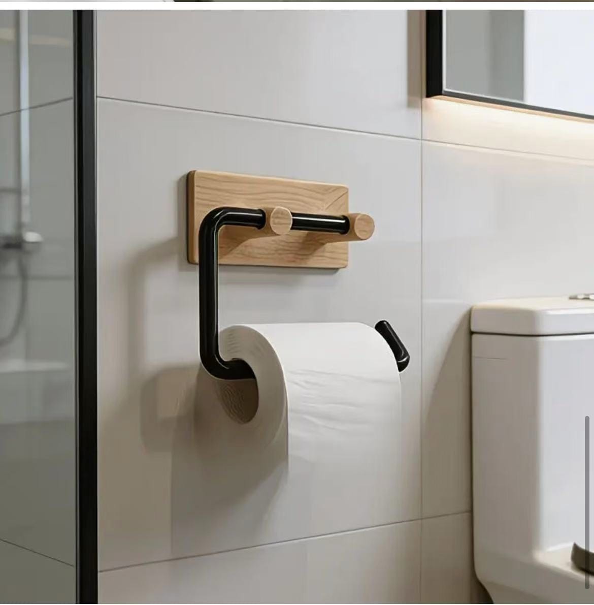 Wood Grain No-Drill Toilet Paper Holder,  Toilet Paper Roll Holder No Drilling Toilet Tissue Dispenser for Washrooms Bathroom Kitchen