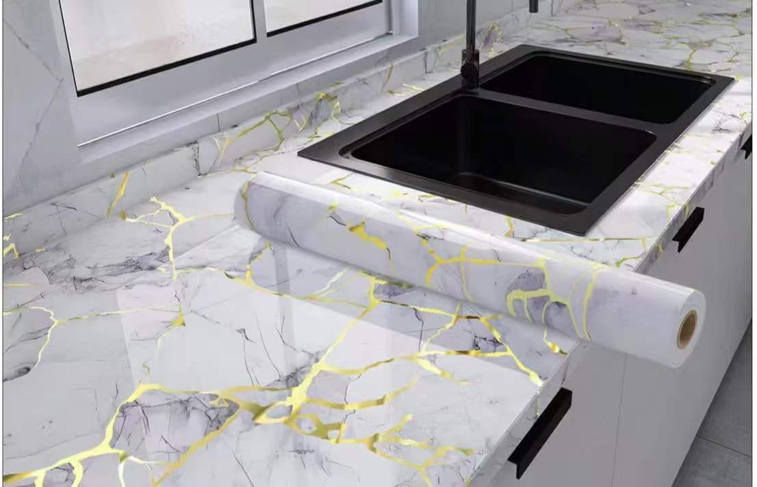 Marble contact papers that are self adhesive, vinyl contact paper in size 60cm by 2M, perfect for walls, furniture, kitchen counters, bathroom counters, tables, anything you want to cover