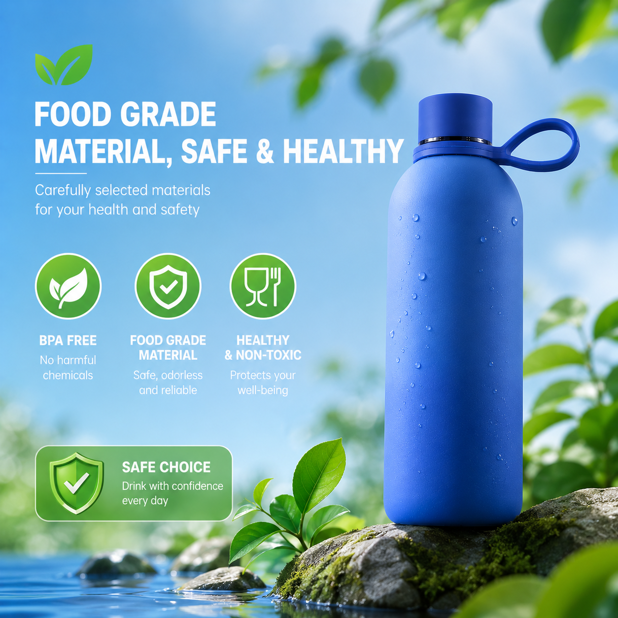 Premium Blue Water Bottle Leakproof with Handle - Large Capacity BPA Free Plastic Sports Thermos Flask for Gym, School & Outdoor Kenya