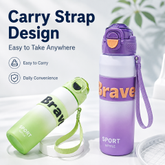 Brave Large Capacity Sports Water Bottle with Flip-Top Lid, Built-In Straw, Carry Strap and BPA-Free Material