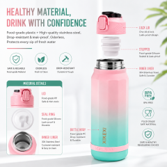 XIKEXI Portable Gradient Sports Water Bottle with Flip-Top Lid, Leakproof Lock and Large Capacity Design