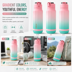 XIKEXI Portable Gradient Sports Water Bottle with Flip-Top Lid, Leakproof Lock and Large Capacity Design