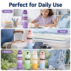 Brave Large Capacity Sports Water Bottle with Flip-Top Lid, Built-In Straw, Carry Strap and BPA-Free Material