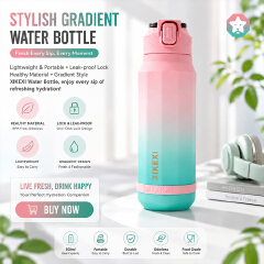 XIKEXI Portable Gradient Sports Water Bottle with Flip-Top Lid, Leakproof Lock and Large Capacity Design